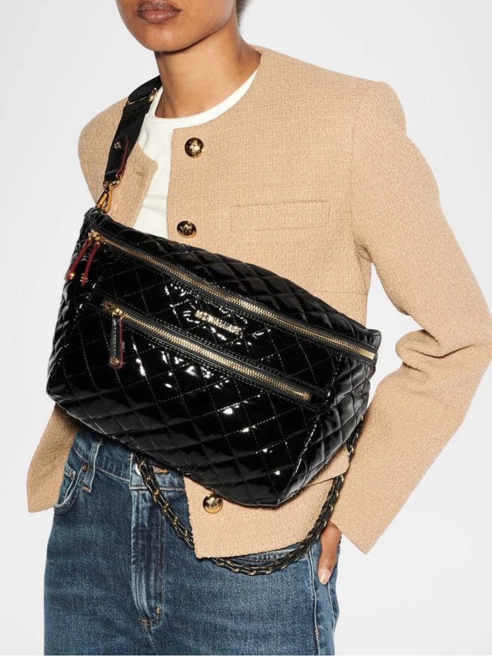 MZ Wallace Black Quilted Patent Leather Crossbody